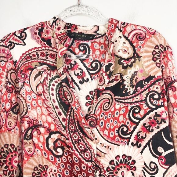 ZARA | Paisley Wide Sleeve Multicolor Tunic Length Top Women’s Size Small - Picture 4 of 11